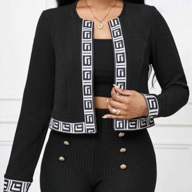 Ladies' Open Collar Printed Long Sleeved Suit Jacket