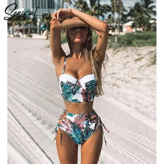 Bikini Swimwear Women Floral Two Pieces Swimsuit Strappy Lomwn