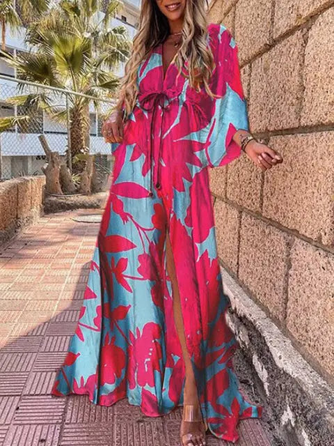 Fitshinling Print Oversized Beach Cover Up Bohemian Loose Long Cardigan Holiday Slim Sexy Casual Bikini Covers Swimwear New In Lomwn