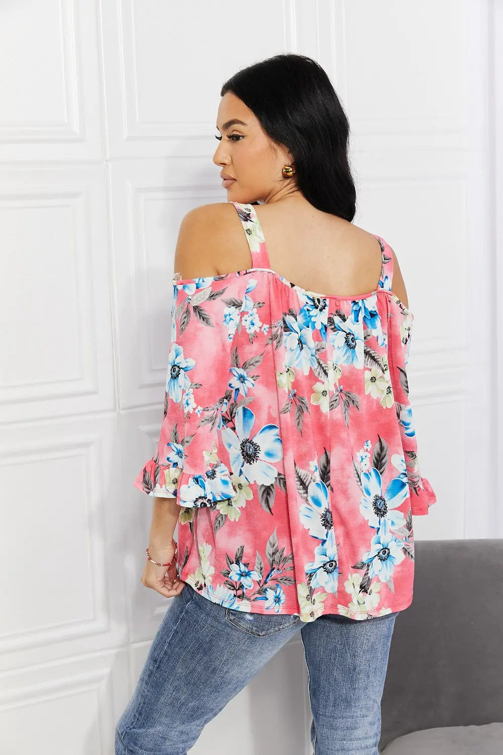 Sew In Love Full Size Fresh Take Floral Cold-Shoulder Top Trendsi