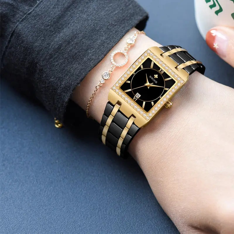 WWOOR Reloj New Fashion Ladies Diamond Watch Top Brand Luxury Square Wrist Watch Simple Women Dress Small Watch Relogio Feminino Lomwn