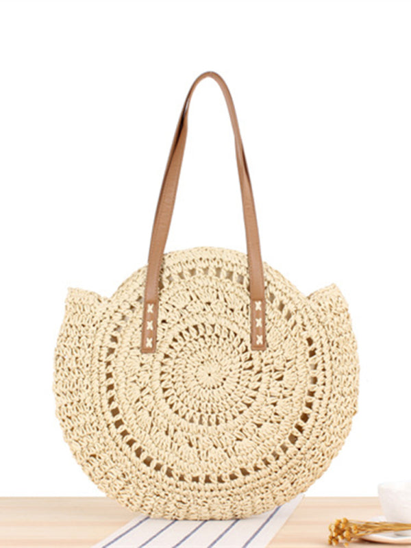 Round shoulder straw woven bag woven bag beach bag fashion women's bag straw woven bag kakaclo