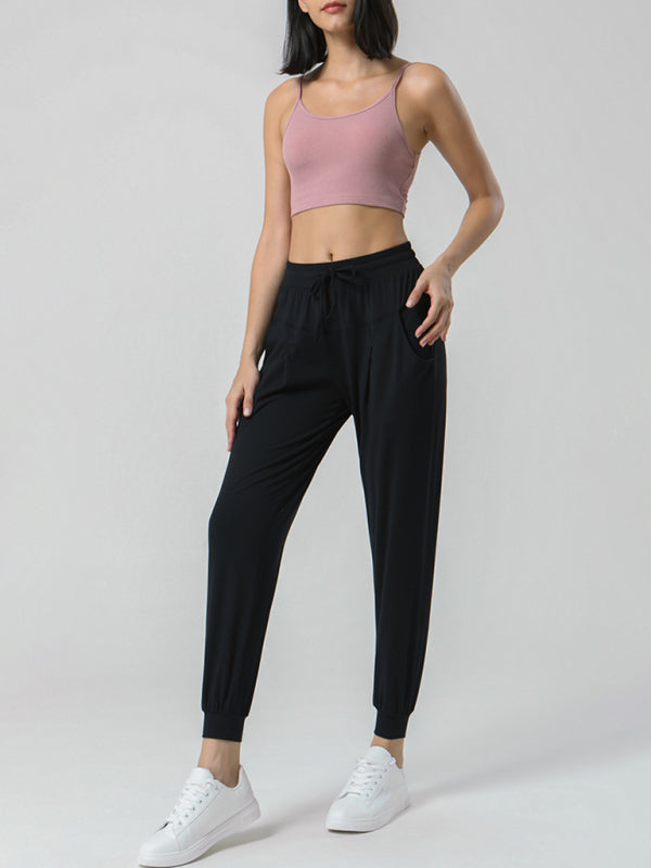 Drawstring waist sports stretch trousers Nude sweatpants kakaclo