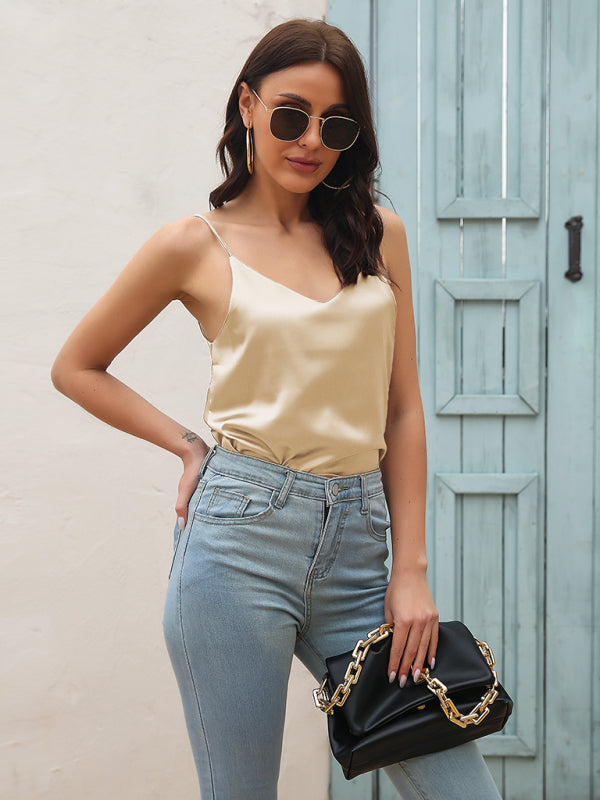 Women's Satin imitation silk V-neck small suspender vest kakaclo