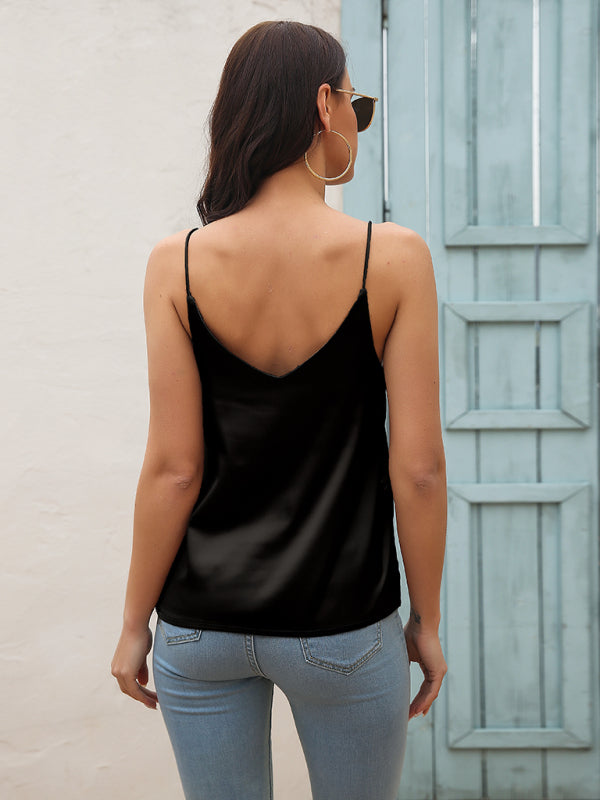 Women's Satin imitation silk V-neck small suspender vest kakaclo