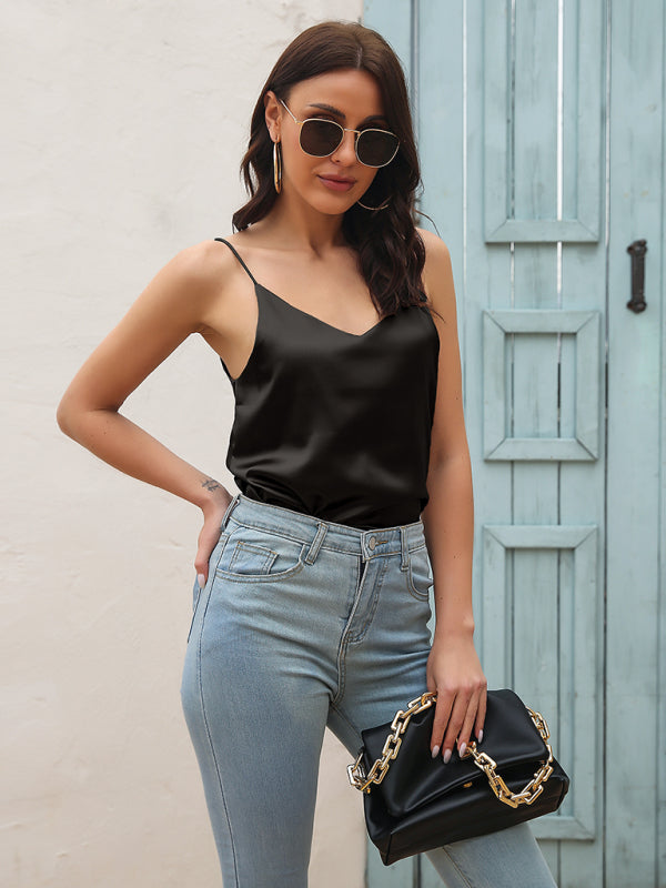 Women's Satin imitation silk V-neck small suspender vest kakaclo