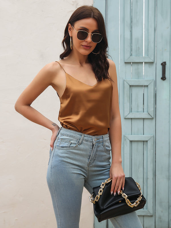 Women's Satin imitation silk V-neck small suspender vest kakaclo