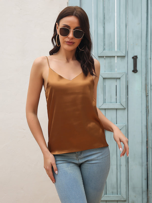 Women's Satin imitation silk V-neck small suspender vest kakaclo