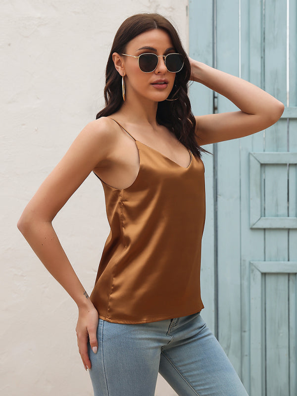 Women's Satin imitation silk V-neck small suspender vest kakaclo