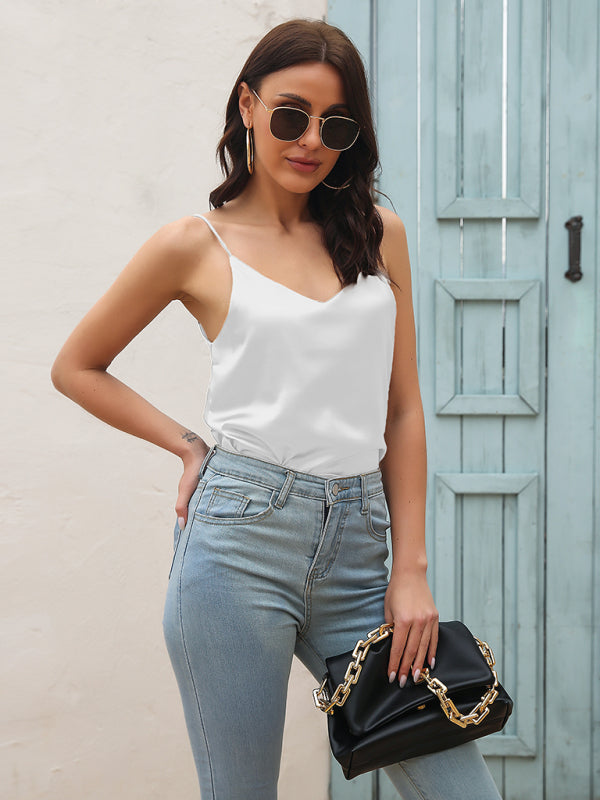 Women's Satin imitation silk V-neck small suspender vest kakaclo