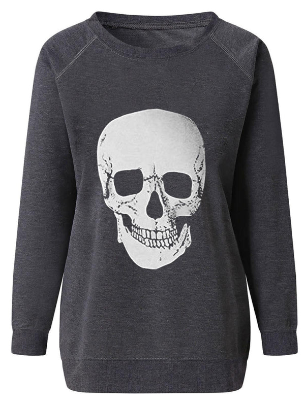 Women's Raglan Sleeve Loose Halloween Themed Print Top kakaclo