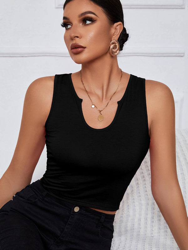 Women's knitted U-neck all-match short vest kakaclo