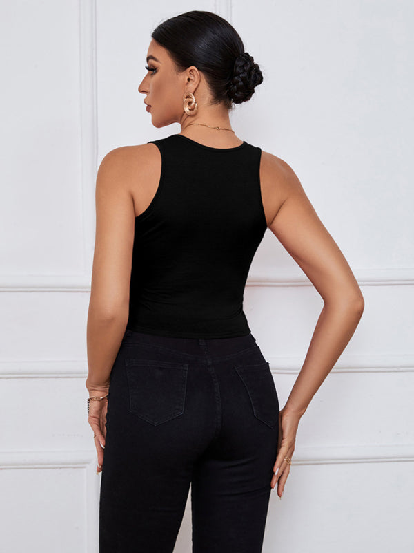 Women's knitted U-neck all-match short vest kakaclo