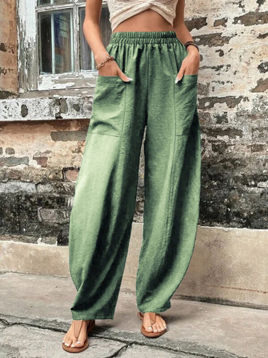 Women's Pants Solid Color Pocket Women's Casual Pants Elastic Pants Trousers kakaclo