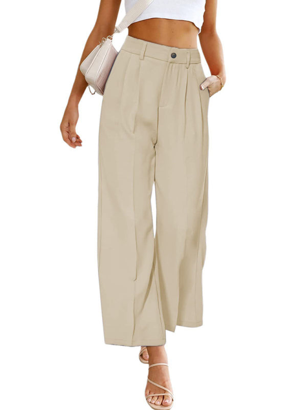 Women's Casual Wide Leg Dress Pants High Waist Button Down Trousers With Pockets kakaclo