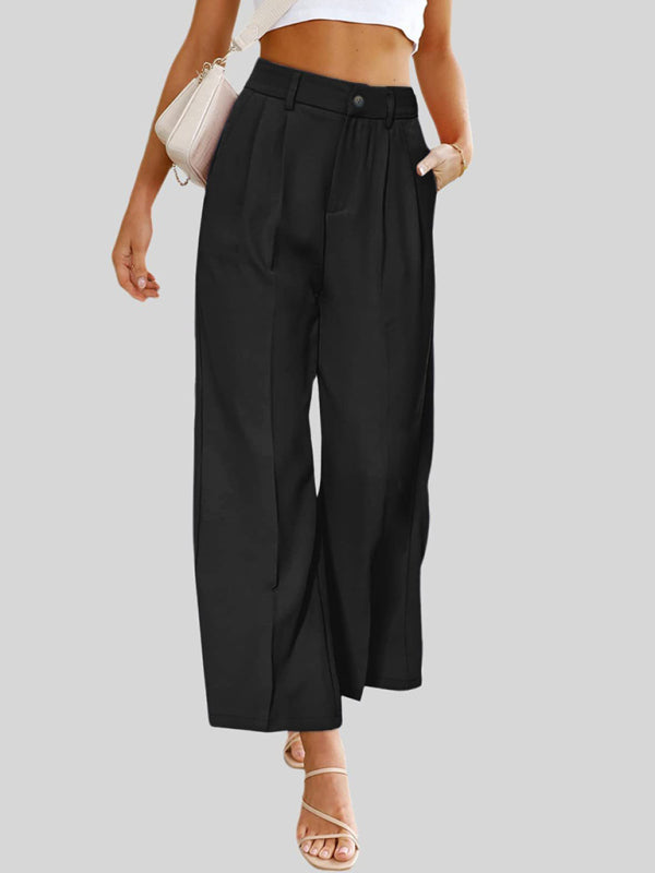 Women's Casual Wide Leg Dress Pants High Waist Button Down Trousers With Pockets kakaclo