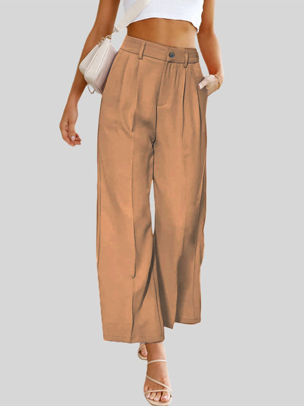 Women's Casual Wide Leg Dress Pants High Waist Button Down Trousers With Pockets kakaclo