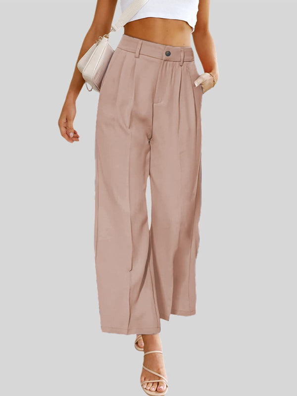 Women's Casual Wide Leg Dress Pants High Waist Button Down Trousers With Pockets kakaclo