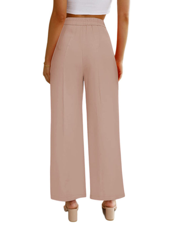 Women's Casual Wide Leg Dress Pants High Waist Button Down Trousers With Pockets kakaclo