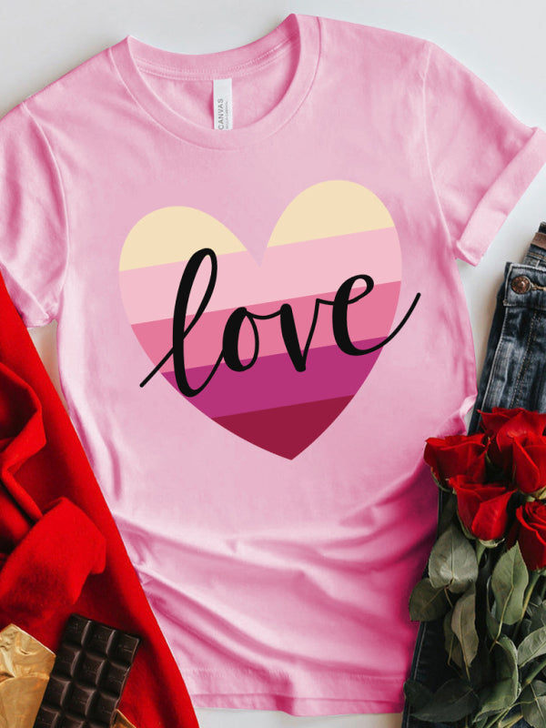 Women's Rainbow Heart Graphic Tee kakaclo