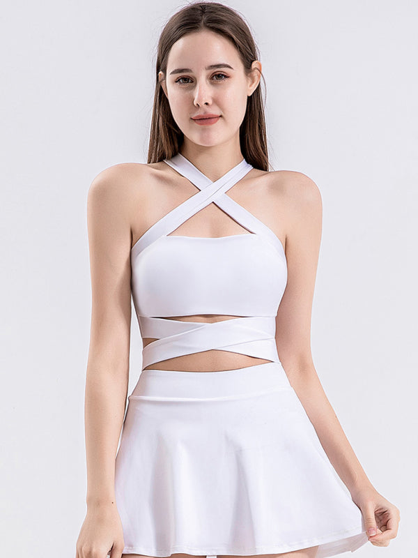 Strap fitness vest sports cross beautiful back underwear with chest pad top kakaclo