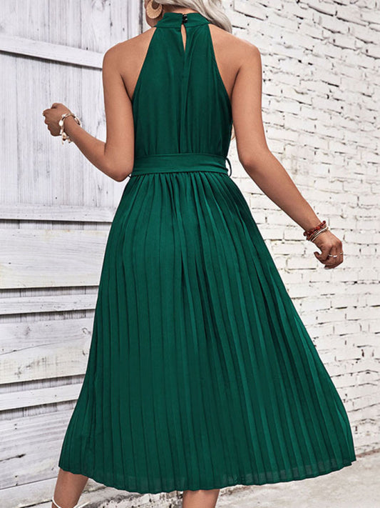 Summer new fashion solid color halter neck dress minimalist style kakaclo