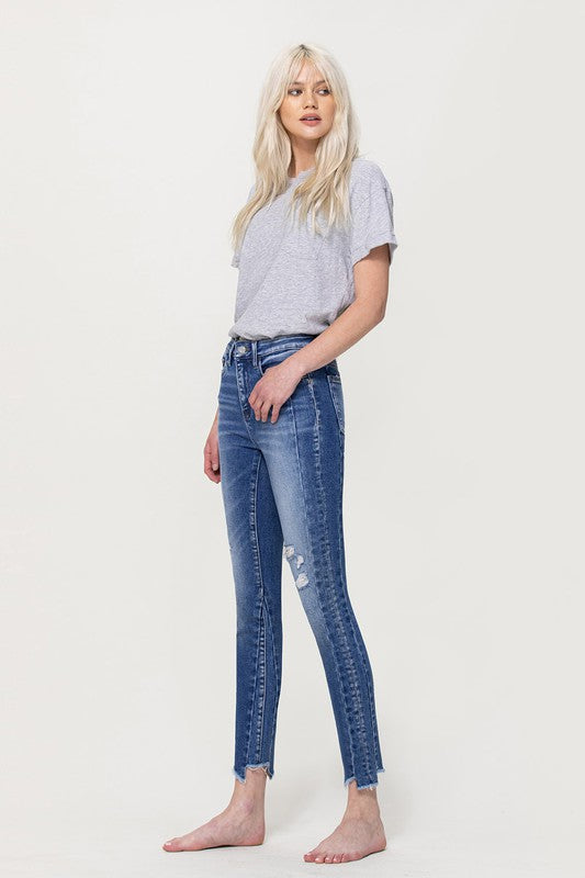 High Rise Ankle Skinny with Uneven Hem Detail VERVET by Flying Monkey