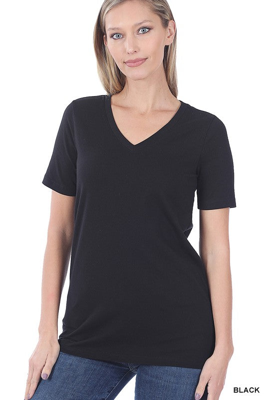 Cotton V-Neck Short Sleeve T-Shirts ZENANA