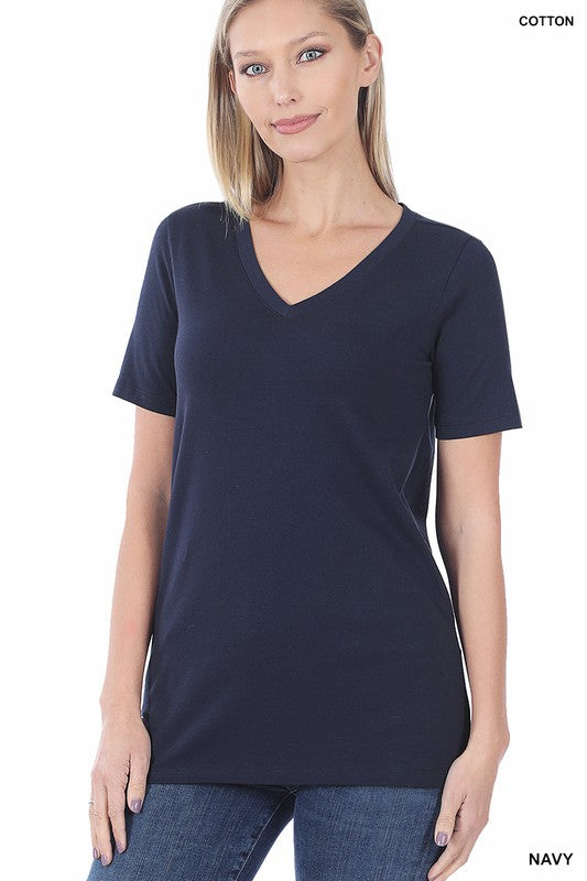 Cotton V-Neck Short Sleeve T-Shirts ZENANA