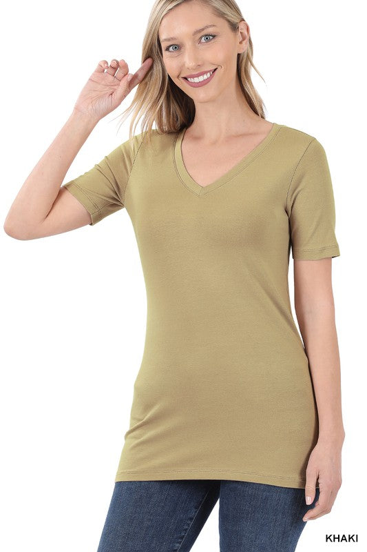 Cotton V-Neck Short Sleeve T-Shirts ZENANA