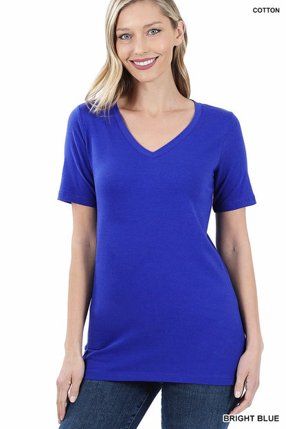 Cotton V-Neck Short Sleeve T-Shirts ZENANA