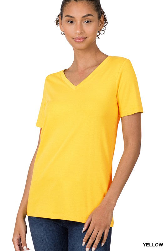 Cotton V-Neck Short Sleeve T-Shirts ZENANA