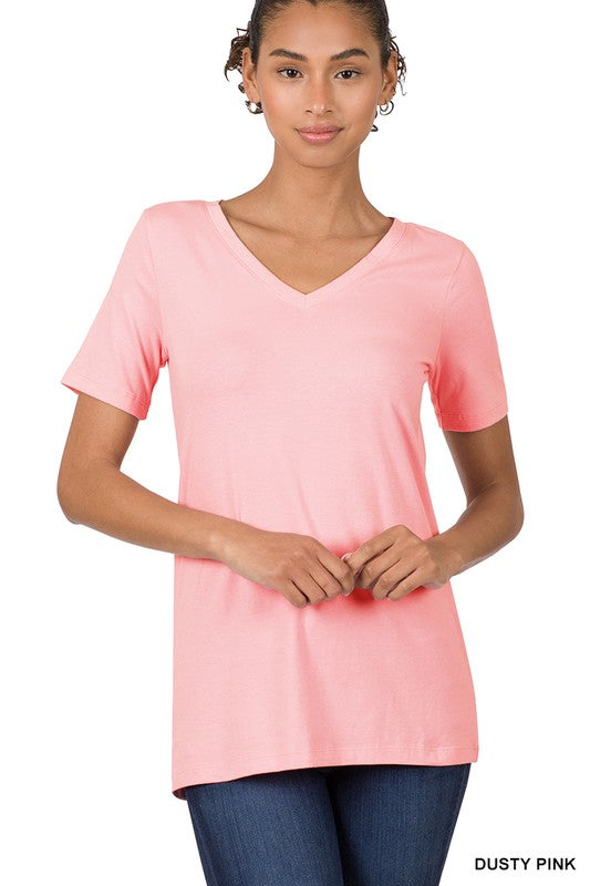 Cotton V-Neck Short Sleeve T-Shirts ZENANA