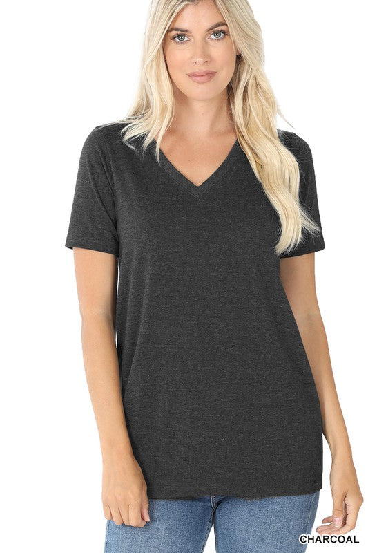 Cotton V-Neck Short Sleeve T-Shirts ZENANA