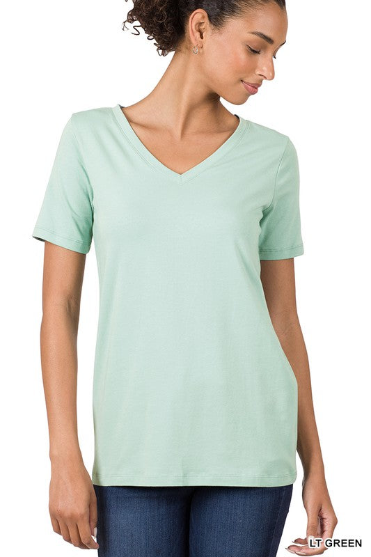 Cotton V-Neck Short Sleeve T-Shirts ZENANA