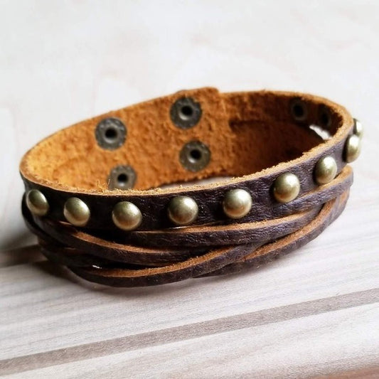 Multi-Strand Leather Cuff with Antique Gold Studs The Jewelry Junkie
