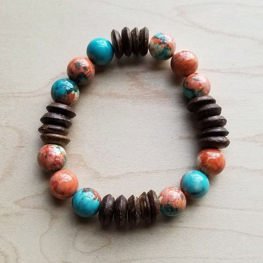 Multi-Colored Turquoise and Wood Stretch Bracelet The Jewelry Junkie