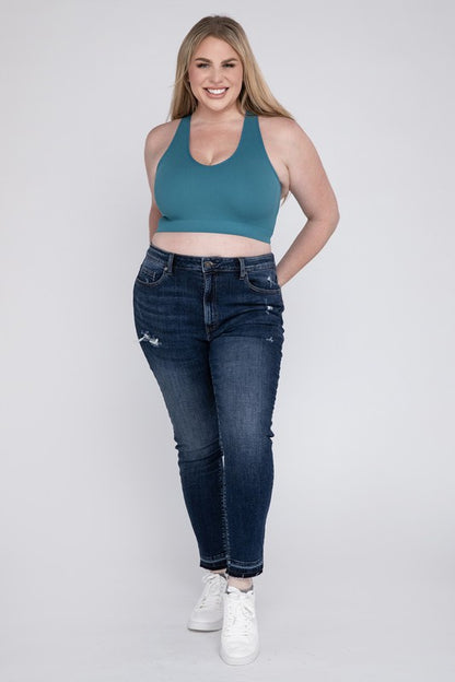 Plus Ribbed Cropped Racerback Tank Top ZENANA