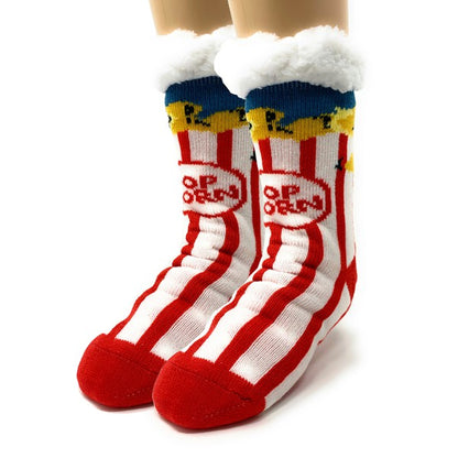 Kids Sherpa Slipper Sock - Box o' Popcorn Oooh Yeah Socks