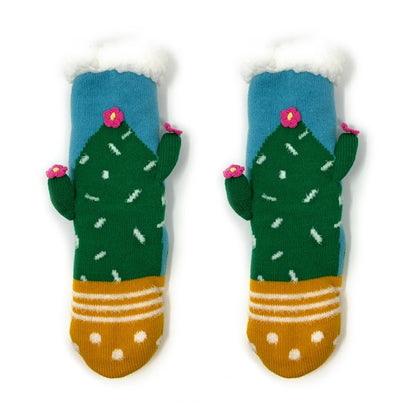 Kids Sherpa Slipper Sock - Cactus Hugs Oooh Yeah Socks