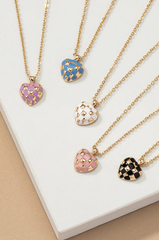 Checker Heart Pendant Necklace LA3accessories