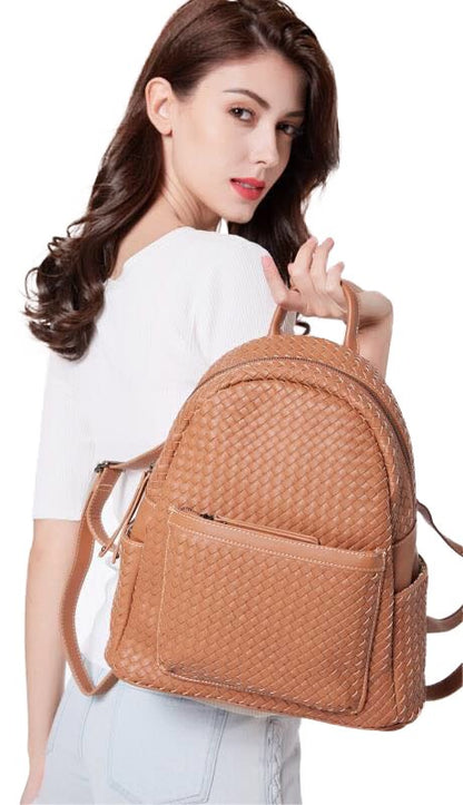 Woven backpack purse for women brown Big Sifides