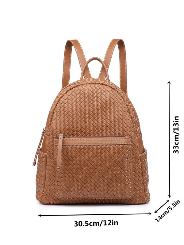 Woven backpack purse for women brown Big Sifides