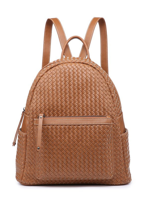 Woven backpack purse for women beige big Sifides