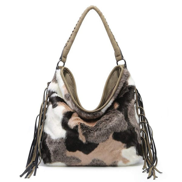 Oversize Hobo Bag for Women Fringe Fur purse Sifides