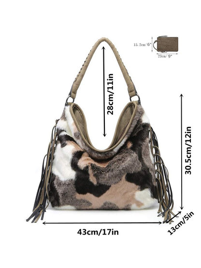 Oversize Hobo Bag for Women Fringe Fur purse Sifides