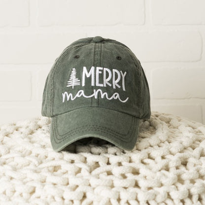 Embroidered Merry Mama Tree Canvas Hat Olive and Ivory Wholesale