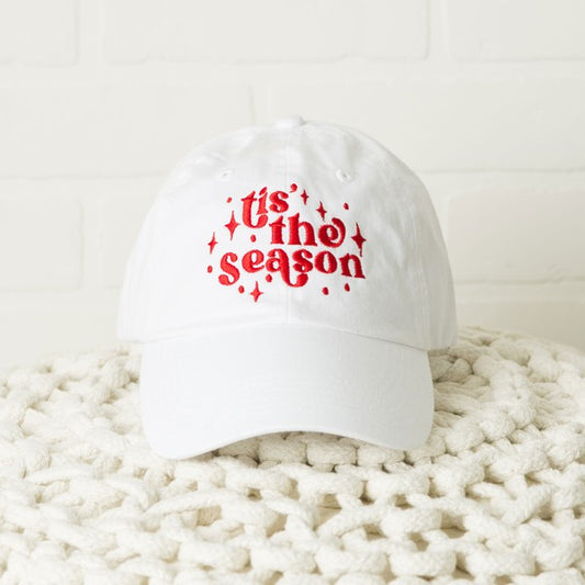 Embroidered Whimsical Tis The Season Canvas Hat Olive and Ivory Wholesale