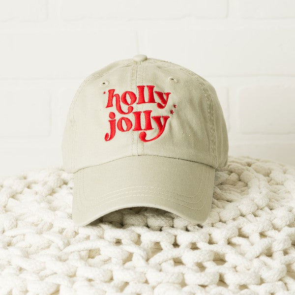 Embroidered Whimsical Holly Jolly Stars Canvas Hat Olive and Ivory Wholesale