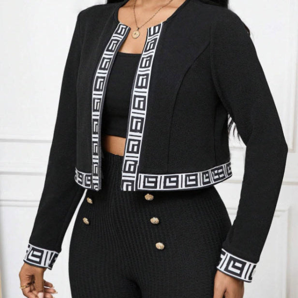 Ladies' Open Collar Printed Long Sleeved Suit Jacket